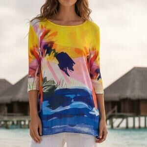 Ali Miles Multicolor Abstract Print Knit Top Medium